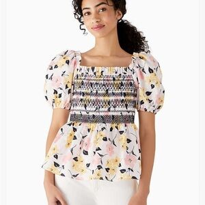 NWT KATE SPADE Lilly Blooms Floral Smocked Puff Sleeve Top | size XS